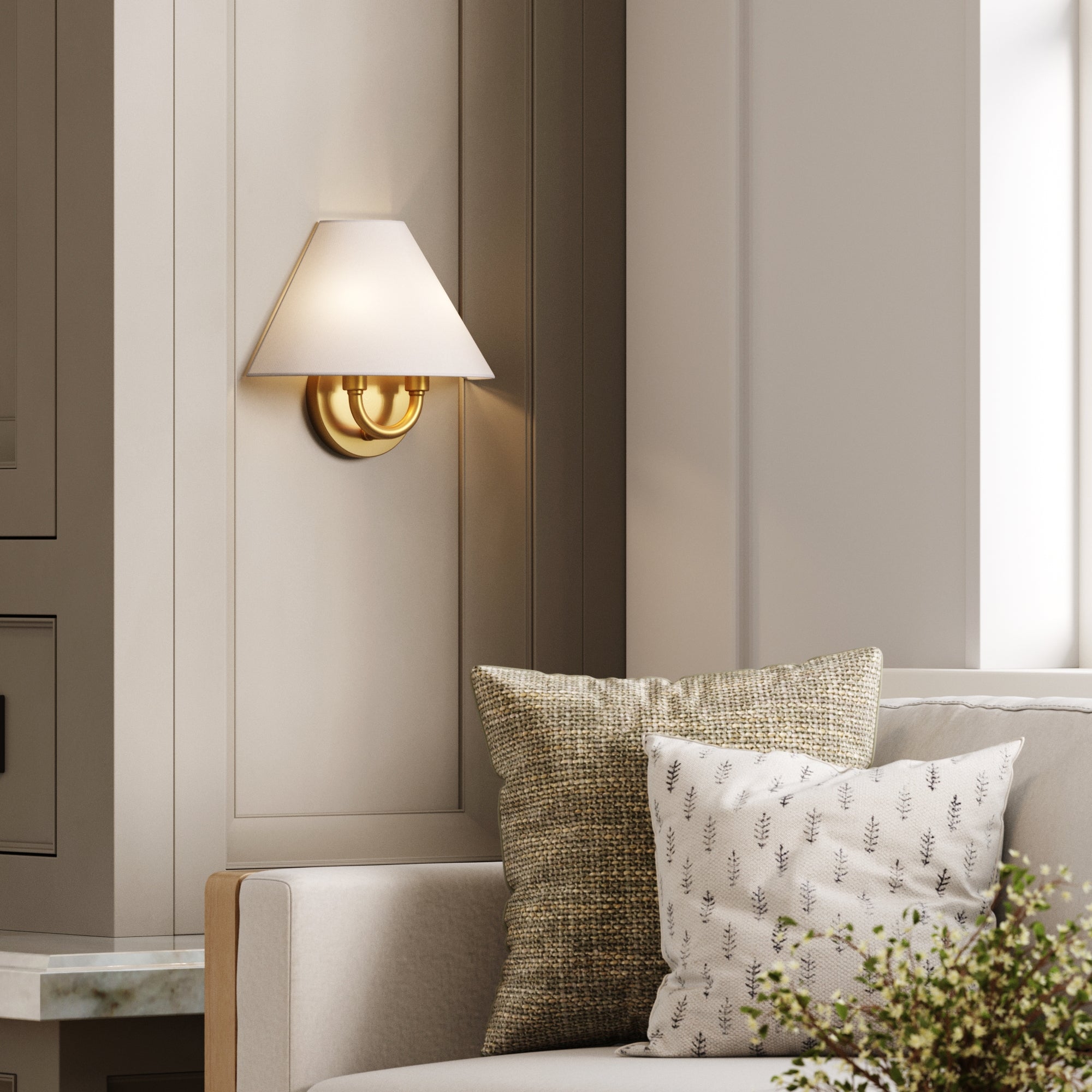 Modern Farmhouse Wall Light with Linen Shade